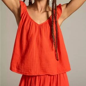 Velvet by Graham and Spencer Annette cotton gauze ruffle top size xs orange